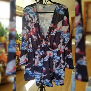 ASOS Curve Longsleeve Crane Print Playsuit sz 20